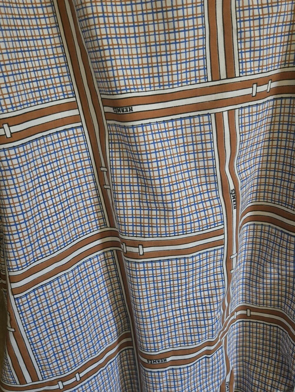 Vintage Hermes by Wamsutta Equestrian Lined Pattern Double Fitted Sheet